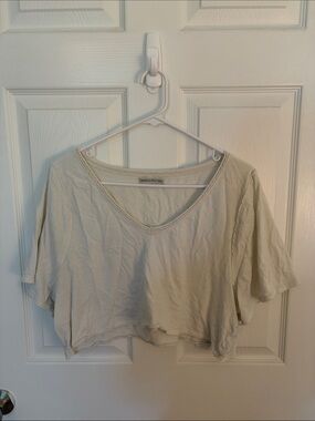 Urban Outfitters Light Cream Boxy V-Neck Crop Top